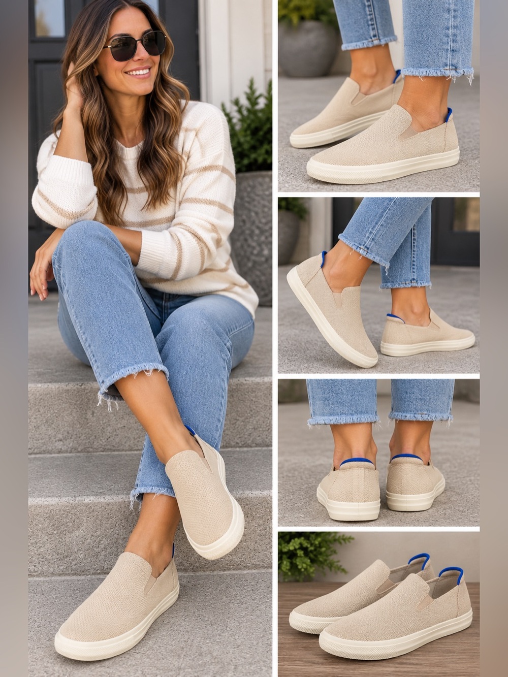 Rothy's The Original Slip On Sneaker In Light Beige Sand Washable Size 8.5